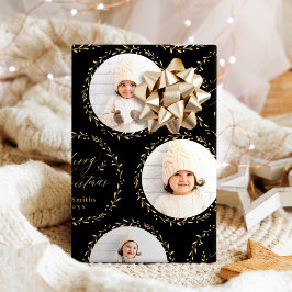 Gold Modern Script Merry Christmas Family 6 photo Cadeaupapier