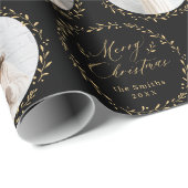 Gold Modern Script Merry Christmas Family 6 photo Cadeaupapier (Rol Hoek)