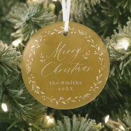 Gold Modern script Merry Kerstfeestdag Metal O Glas Ornament