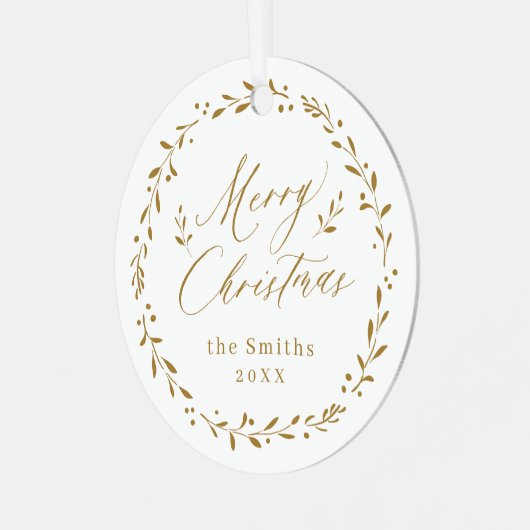 Gold Modern script Merry Kerstfeestdag Metalen Ornament (Voorkant links)
