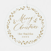 Gold Modern script Merry Kerstfeestdag Metalen Ornament (Voorkant)