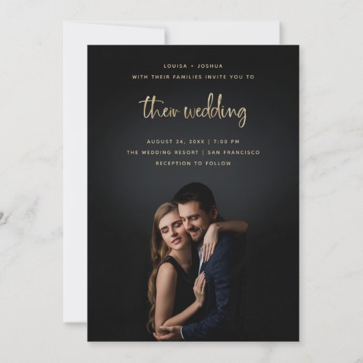 Gold Modern Script met foto | Weddenschap Kaart (Voorkant)