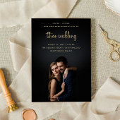 Gold Modern Script met foto | Weddenschap Kaart