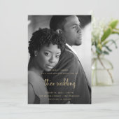 Gold Modern Script met foto | Weddenschap Kaart (Staand voorkant)