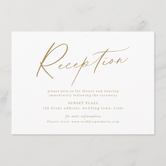 Gold modern script minimalistisch huwelijk informatiekaartje (Voorkant)