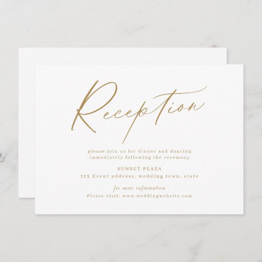 Gold modern script minimalistisch huwelijk informatiekaartje (Voorkant / Achterkant)