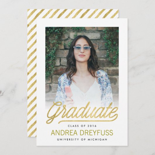 Gold Modern Script Photo Afstuderen aangekondigd Aankondiging (Voorkant / Achterkant)