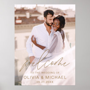 Gold Modern Script Photo Weduwend Welkom Elegant Poster