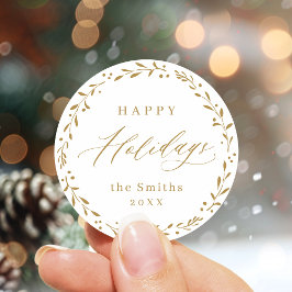 Gold Modern script Prettige feestdagen Gift Ronde Sticker