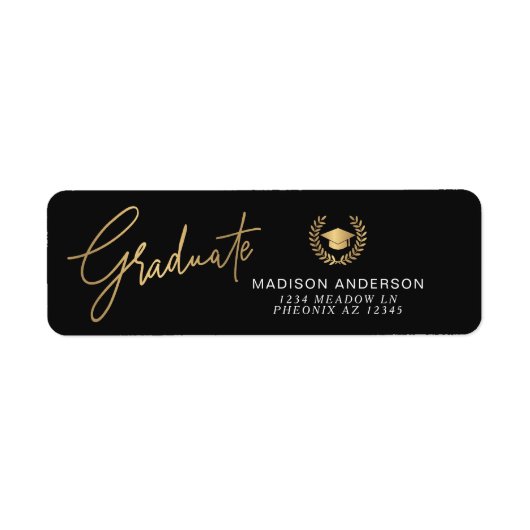 Gold Modern Script Simple Graduation  Etiket (Voorkant)