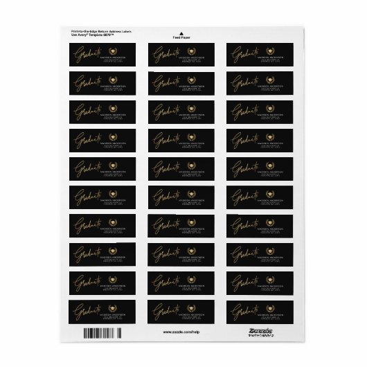 Gold Modern Script Simple Graduation  Etiket (Full Sheet)