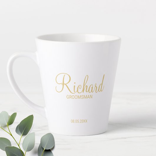 Gold Modern Script Specialized Groomsman Latte Mok