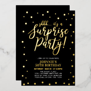 Gold Modern Surprise Adult Birthday Folie Uitnodiging