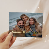 Gold Modern-tekst en foto's | Joyous Hanukkah Folie Feestdagen Briefkaart