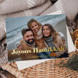 Gold Modern-tekst en foto's | Joyous Hanukkah Folie Feestdagenkaart