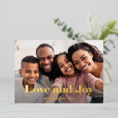 Gold Modern-tekst en foto's | Liefde en Joy Folie Feestdagenkaart (Staand Voorkant)