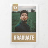 Gold Modern Textured Photo Afstuderen Drieluik Uitnodiging (Cover)