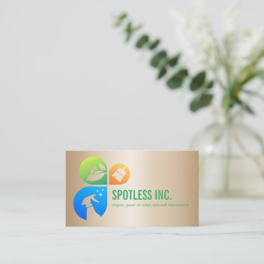 Gold Modern Trendy Cleaning Services logo Visitekaartje (Staand voorkant)