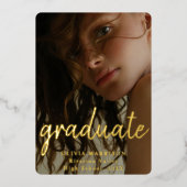 Gold Modern Typography 3 Fotocollage Afstuderen Folie Uitnodiging (Voorkant)