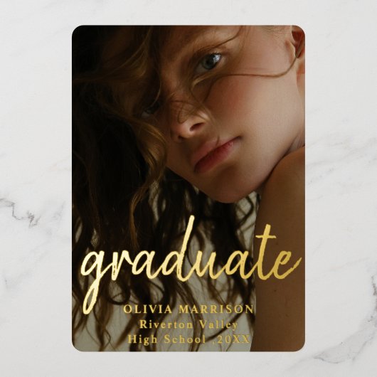 Gold Modern Typography 3 Fotocollage Afstuderen Folie Uitnodiging (Voorkant)