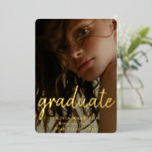 Gold Modern Typography 3 Fotocollage Afstuderen Folie Uitnodiging (Staand Voorkant)