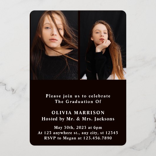 Gold Modern Typography 3 Fotocollage Afstuderen Folie Uitnodiging (Achterkant)