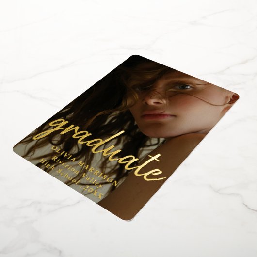 Gold Modern Typography 3 Fotocollage Afstuderen Folie Uitnodiging (Gedraaid)