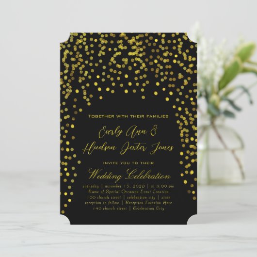 Gold  Modern Typography Wedding Invitation Kaart (Staand voorkant)
