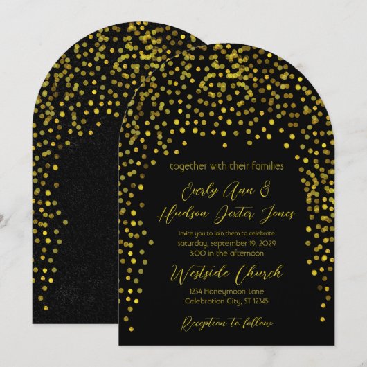 Gold  Modern Typography Wedding Invitation Kaart (Voorkant / Achterkant)