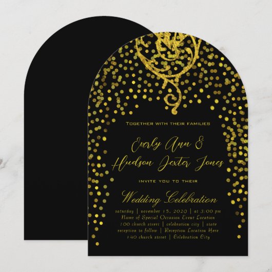 Gold  Modern Typography Wedding Invitation Kaart (Voorkant / Achterkant)