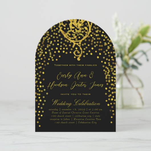 Gold  Modern Typography Wedding Invitation Kaart (Staand voorkant)
