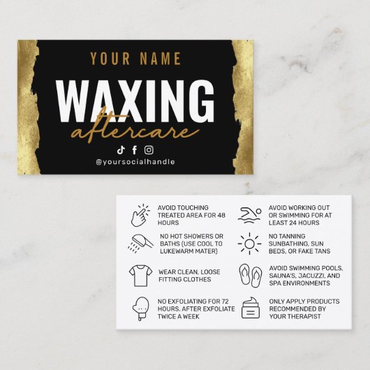 Gold Modern Waxing Aftercare Card Visitekaartje (Voorkant / Achterkant)