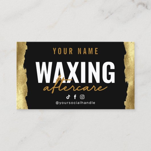 Gold Modern Waxing Aftercare Card Visitekaartje (Voorkant)