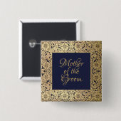 Gold Moeder van de Groom Elegant Wedding Blue Vierkante Button 5,1 Cm (Voorkant /achterkant)