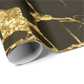 Gold Molten Abstracte metallische zwarte marmer Cadeaupapier (Rol Hoek)