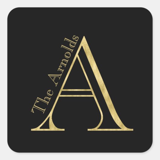 Gold Monogram A en naam op elke kleur Vierkante Sticker (Voorkant)