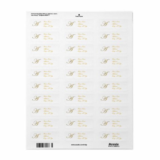 Gold Monogram A Return Address Labels (Full Sheet)