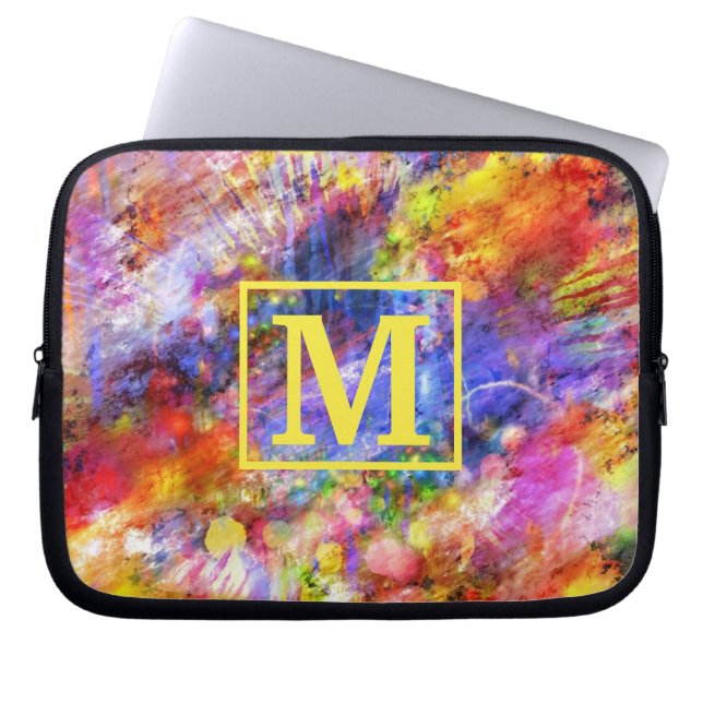 Gold Monogram Abstract Kunstontwerp Laptop Sleeve (Voorkant)