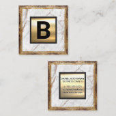Gold Monogram | ANTIEK LIJST | Witte marmer Vierkante Visitekaartje (Voorkant / Achterkant)