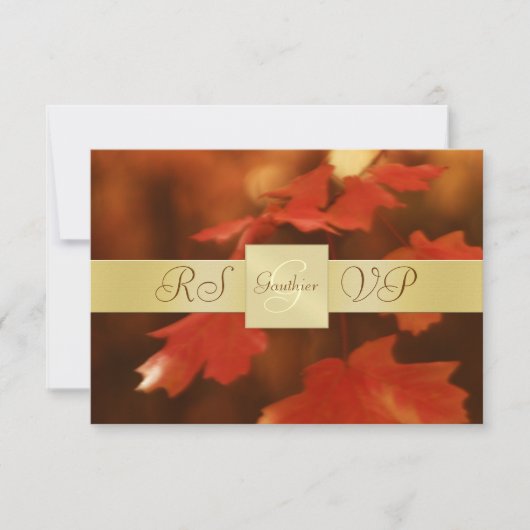 Gold Monogram Autumn Herfst Leaf RSVP Uitnodiging (Voorkant)