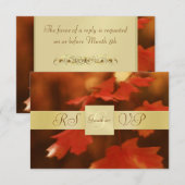 Gold Monogram Autumn Herfst Leaf RSVP Uitnodiging (Voorkant / Achterkant)