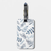 Gold Monogram Azure Blue Botanical Leaves Wedding Bagagelabel (Achterkant verticaal)