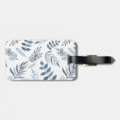 Gold Monogram Azure Blue Botanical Leaves Wedding Bagagelabel (Achterkant horizontaal)