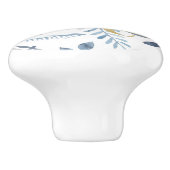 Gold Monogram Azure Blue Botanical Leaves Wedding Keramische Knop (Zijkant)