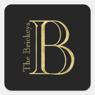 Gold Monogram B en naam op elke kleur Vierkante Sticker