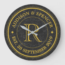 Gold Monogram Black Leather Wedding Jubileum