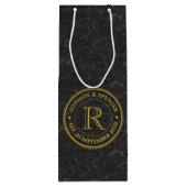 Gold Monogram Black Leather Wedding Jubileum Wijn Cadeautas (Achterkant)