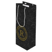 Gold Monogram Black Leather Wedding Jubileum Wijn Cadeautas (Voorkant Gekanteld)