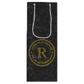 Gold Monogram Black Leather Wedding Jubileum Wijn Cadeautas (Voorkant)