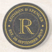 Gold Monogram Black Leather Wedding Jubileum